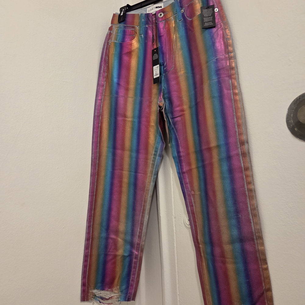 Fashion Nova Multicolor Striped Cropped Jeans